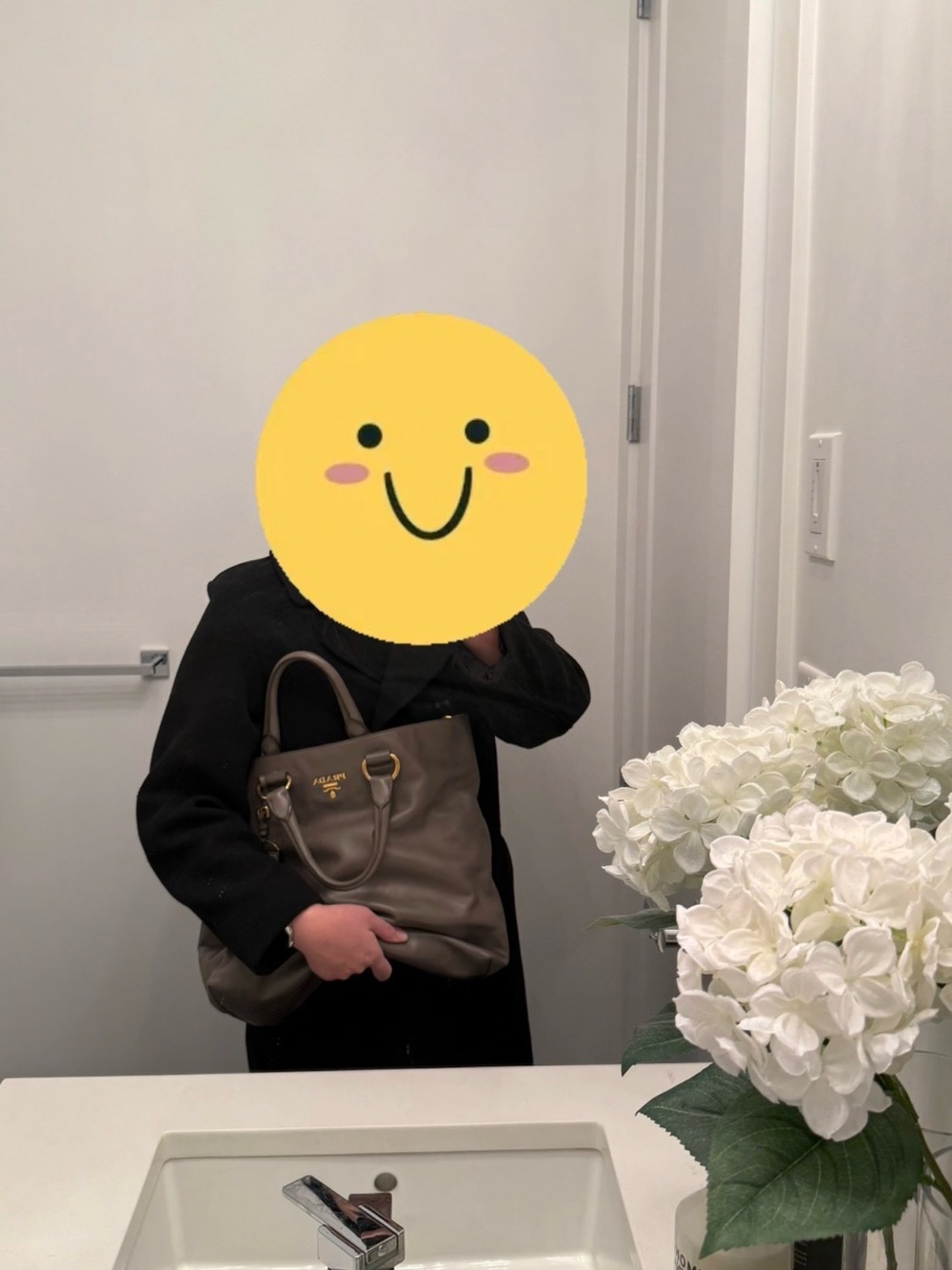 Prada Taupe Leather Shoulder Bag with Gold Hardware